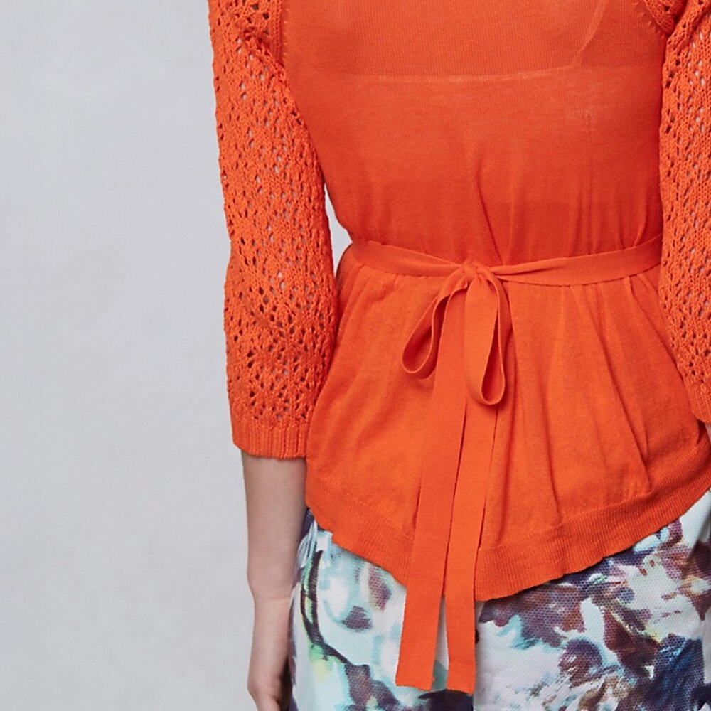Knitted & Knotted Tethered Pointelle Cardigan in Orange - sz Small - Picture 5 of 14